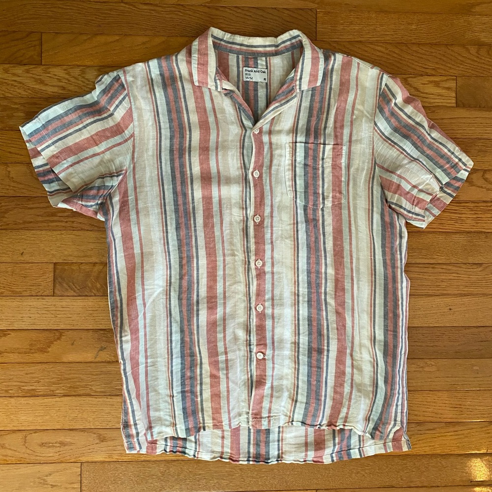 Frank & Oak Striped Camp Collar Shirt - Red, Blue, Cream